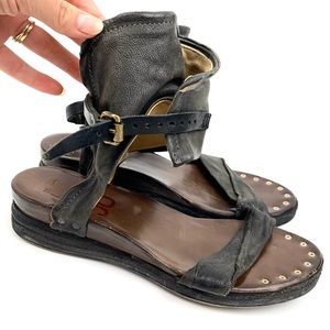 AS 98 Sandals Black Wrap Ankle Cuff Buckle Strappy Gladiator Bowery 39 (8.5-9)
